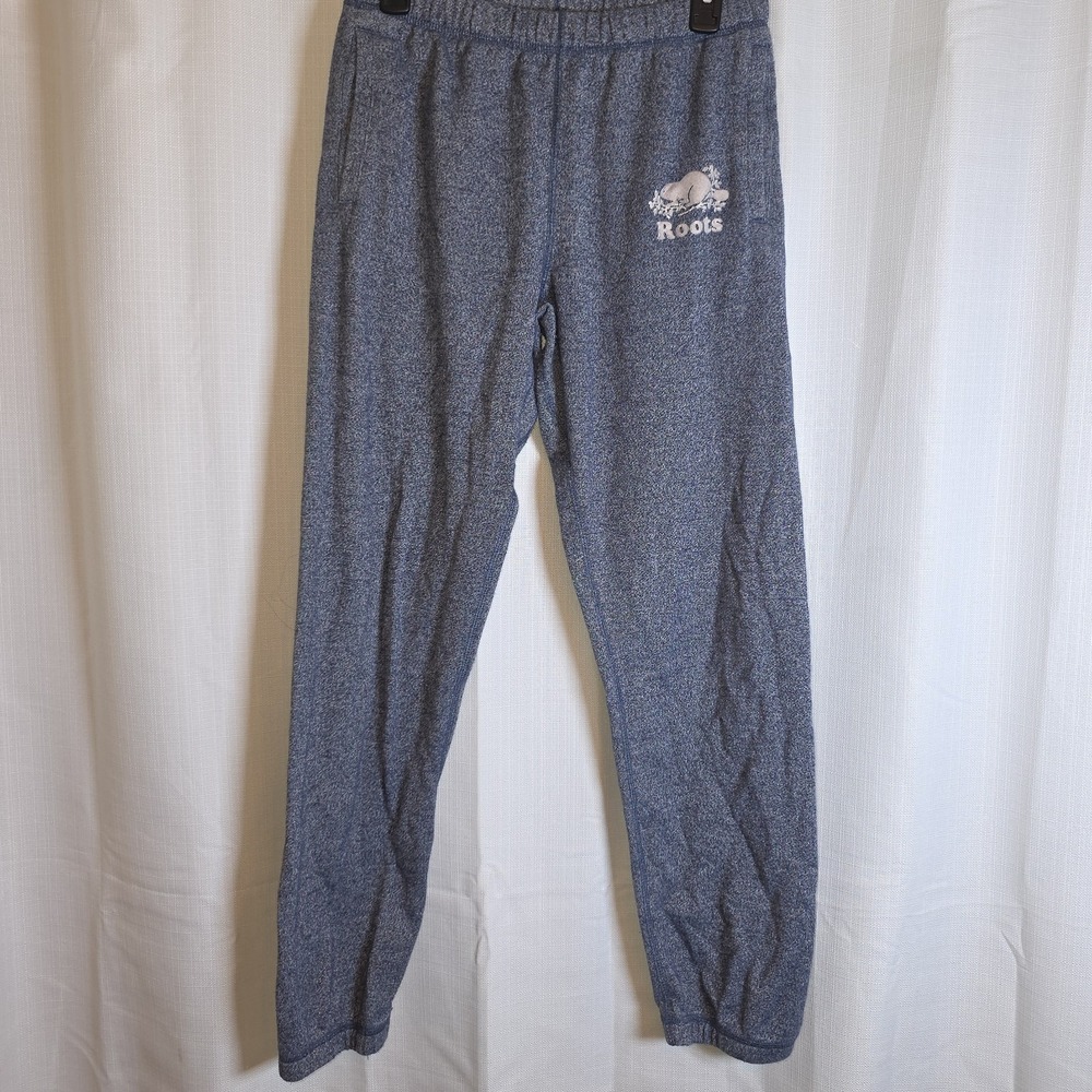 Roots Sweatpants Womens S Gray Marled Lounge Joggers Elastic Waist Logo Fleece